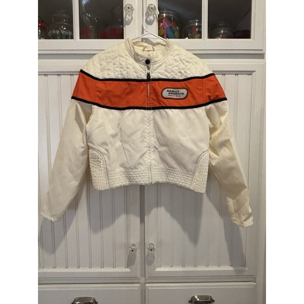 Harley Davidson Racing Jacket- White and orange Women’s Sz L EUC Biker Grunge